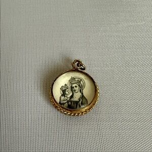 Vintage Saint Anne De Beaupre Glass Bubble Charm Religious Medal Double Sided